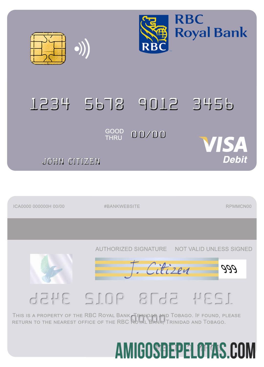 Cartão de débito Visa RBC Royal Bank de Trinidad e Tobago modelo